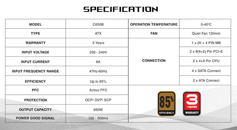 Nguồn MIK C650B 650W 80PLUS BRONZE