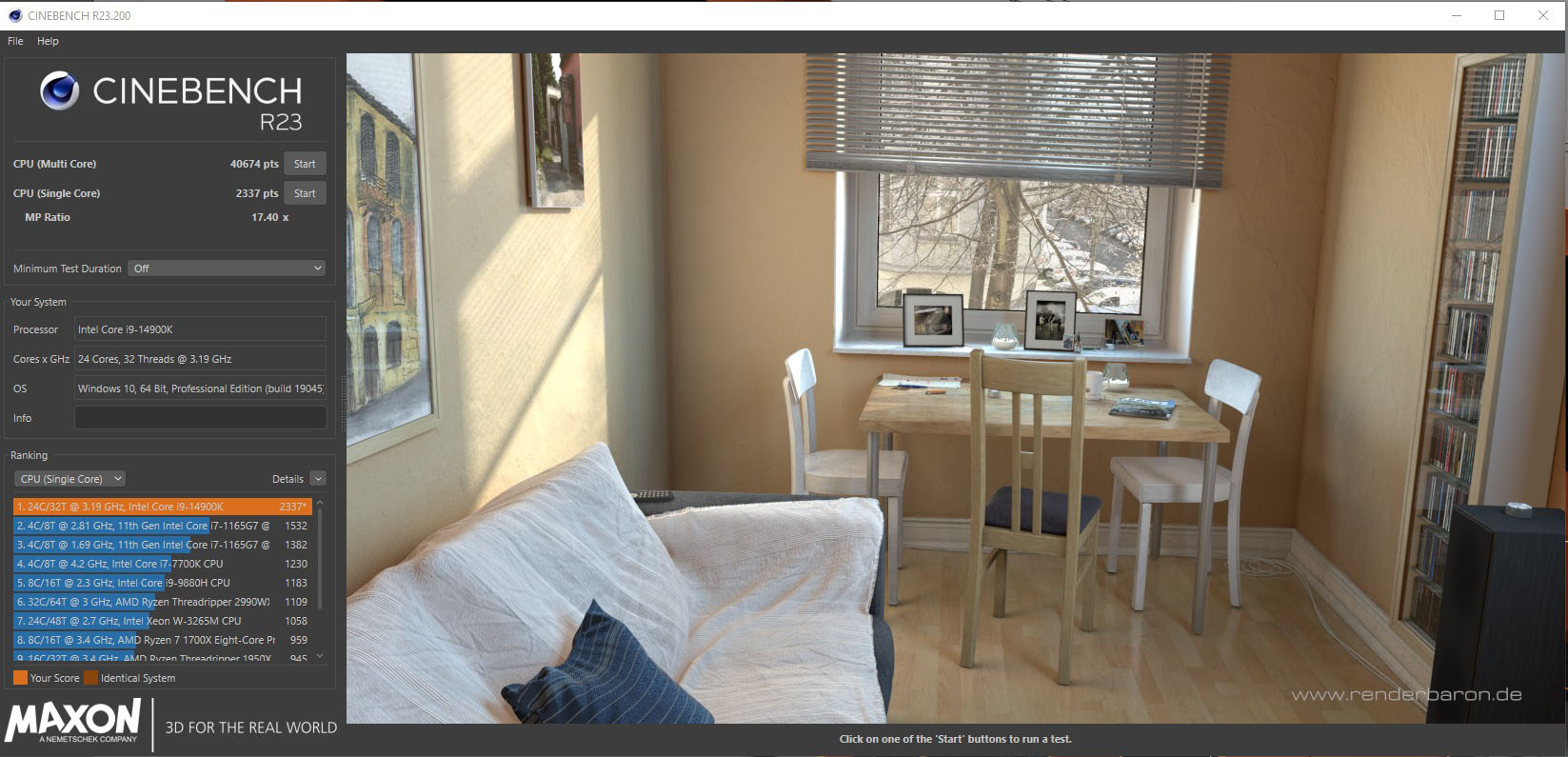 Test hiệu năng của CPU Intel Core i9-14900K trên phần mềm Cinebench R23