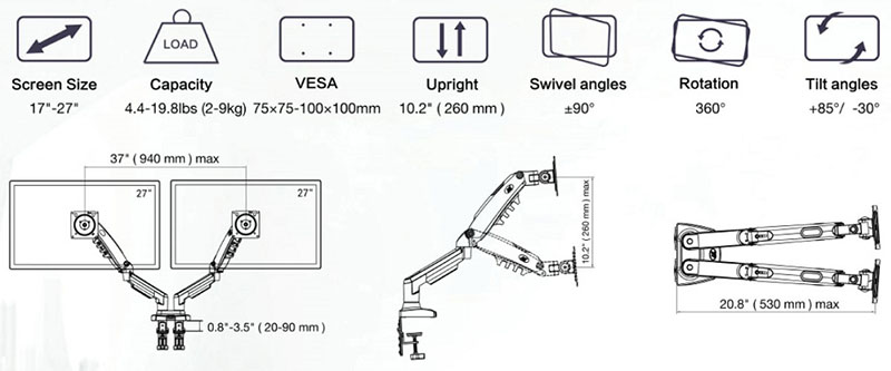 Giá treo màn hình máy tính North Bayou NB-F160 - Dual Monitor (2 màn hình)