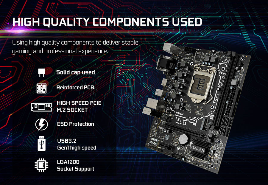 Mainboard GALAX H510M (Intel H510 / Socket 1200 / m-ATX / DDR4 x 2)
